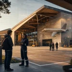 mfja maison de la formation jacqueline auriol à Toulouse : halle aéronautique et étudiants devant le campus