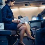 Salaire hotesse de l'air ryanair : hôtesse PNC vérifie procédures en cabine avion