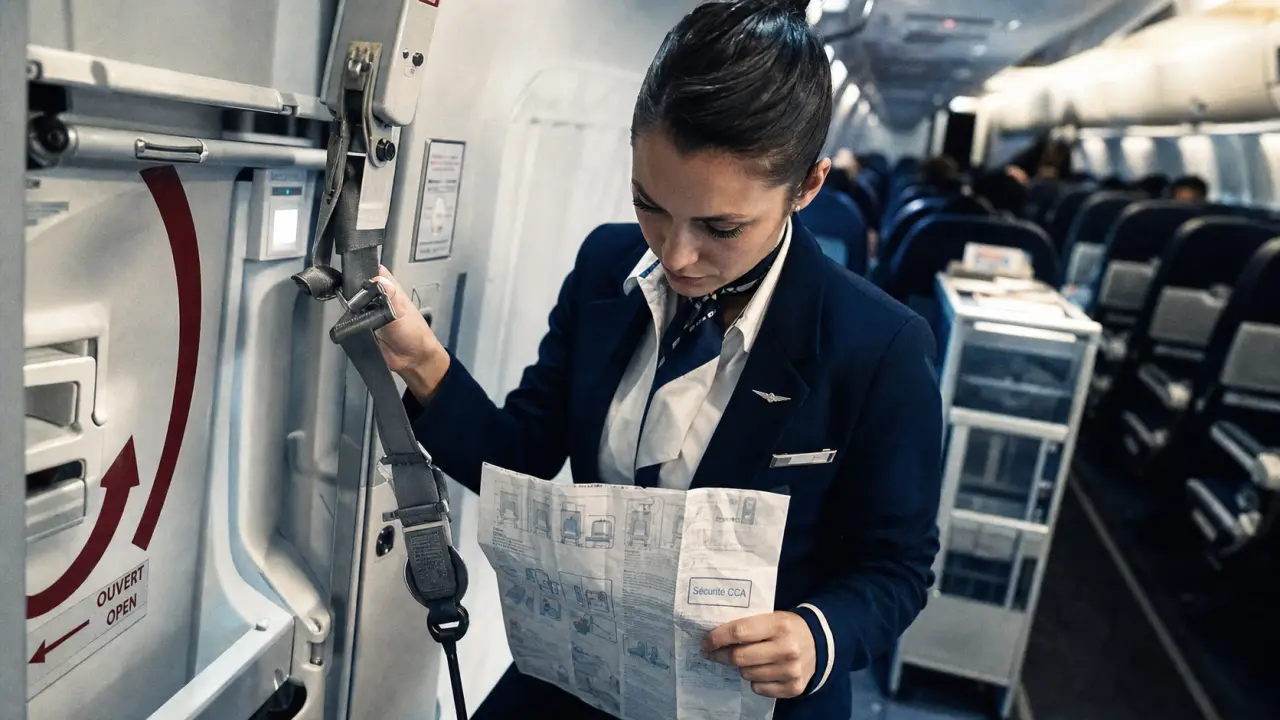 Steward formation : sécurité CCA en avion, check harnais près des issues