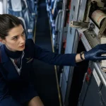 Taille hotesse de l'air : hôtesse dans cabine d’avion étroite