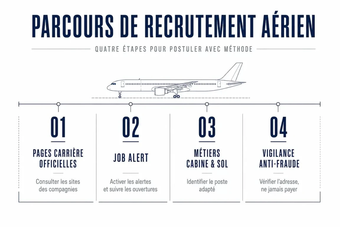 Recrutement des compagnies aériennes : parcours de candidature, Job Alert et vigilance anti-fraude