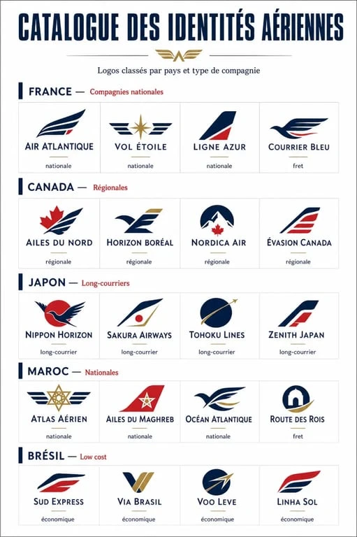 Logos des compagnies aériennes présentés dans une grille de catalogue visuel