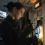 Hotesse de l’air vérifie la sécurité CCA dans la cabine avion