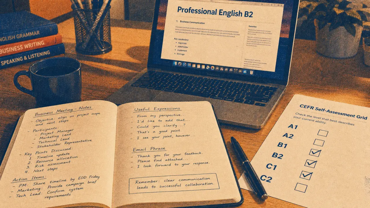 Niveau anglais professionnel B2 C1 C2 sur un CV, notes CECRL