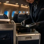 Personnel navigant commercial vérifie la sécurité cabine avant le service en vol