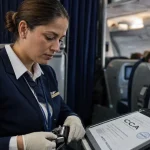 Steward vérifie la sécurité cabine, document CCA