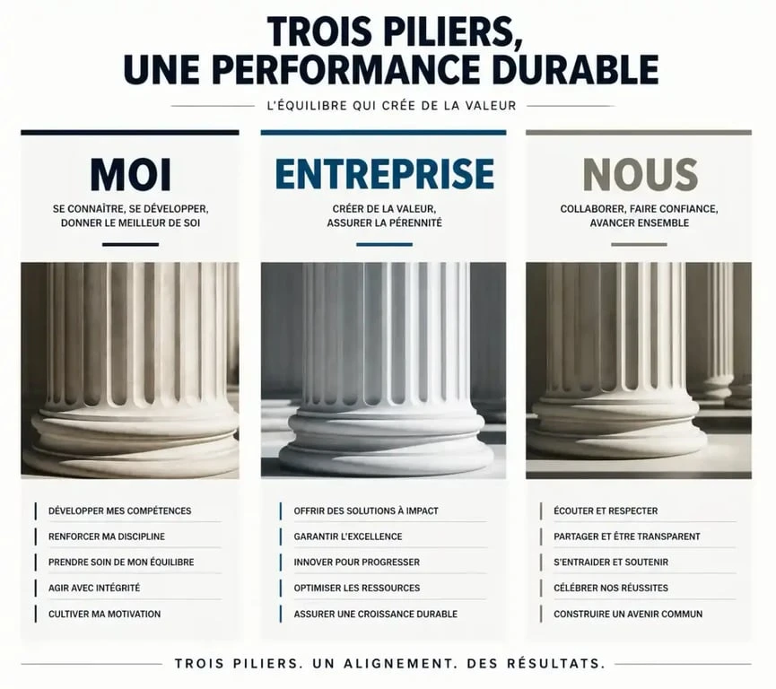 Structure d'une lettre de motivation en alternance : les trois piliers Moi, Entreprise, Nous.