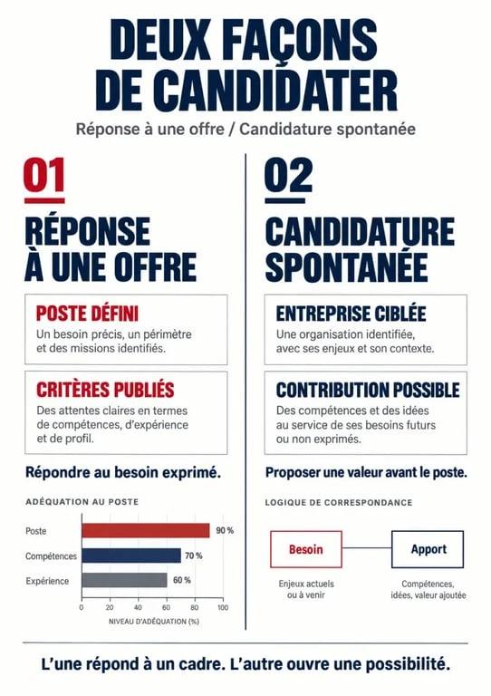 Infographie sur la lettre de motivation candidature spontanée et la réponse à une offre d’emploi