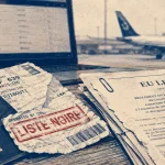 Liste noire compagnie aérienne : passeport et billet avec cachet rouge