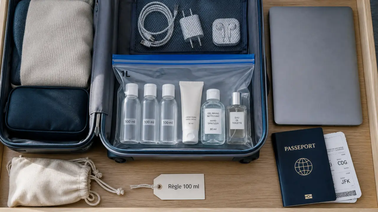 Que peut on emmener en cabine avion : flacons 100 ml, liquides en sac transparent